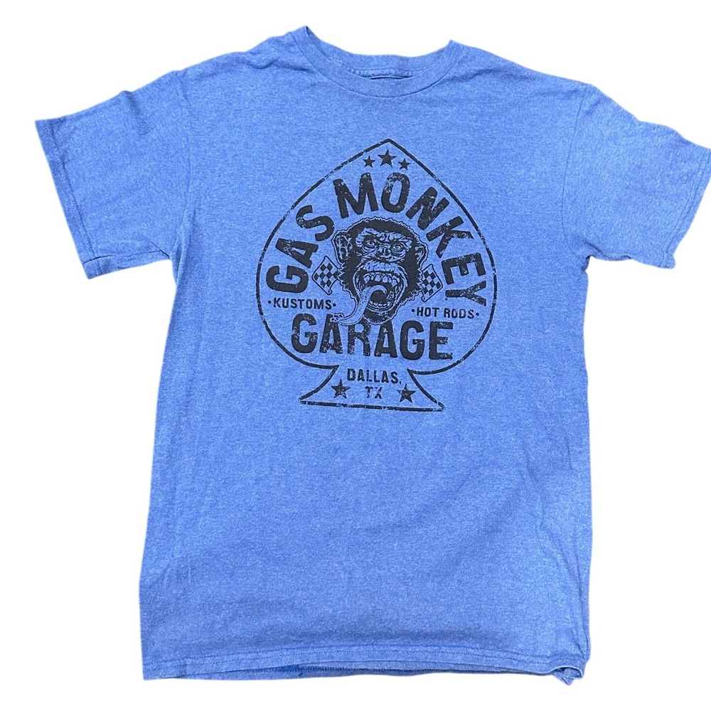 Gas Monkey Garage Men Small Graphic T-Shirt Blue Heather Dallas Texas Spade Logo